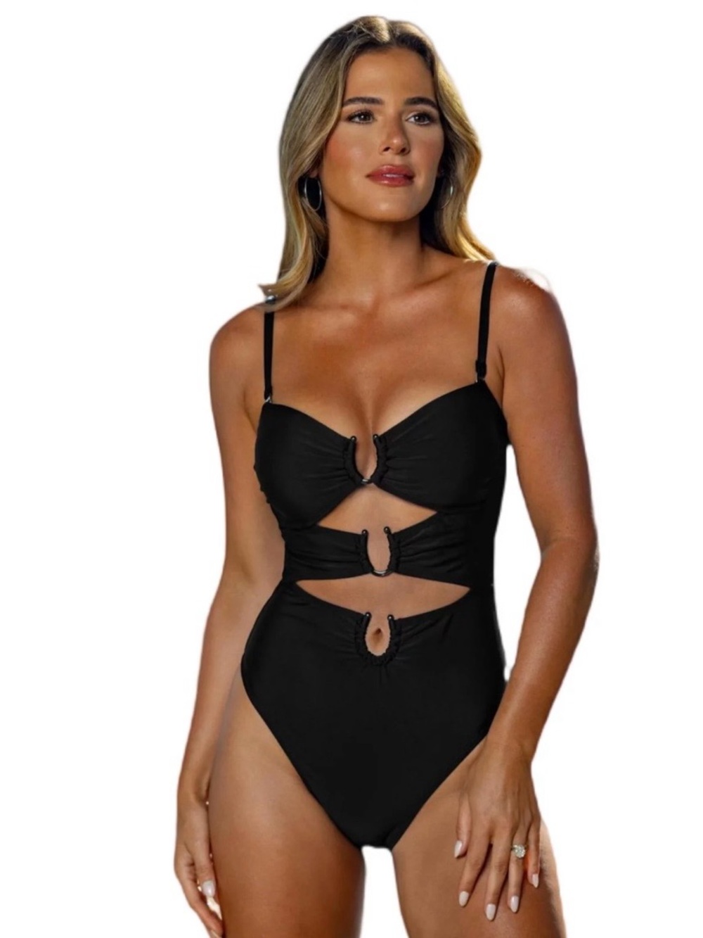 Cupshe Black Cutout One-Piece Swimsuit with Ring Accents